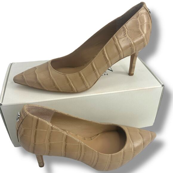 NEW Ralph Lauren Lanette Nude Croc Embossed Heels Size 5 Pointy Toe Stiletto - Picture 10 of 15